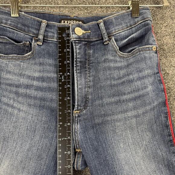 Express Jeans Women's 4 Blue High Rise Ankle Legging Stretch Red Stripe Skinny - Picture 6 of 14